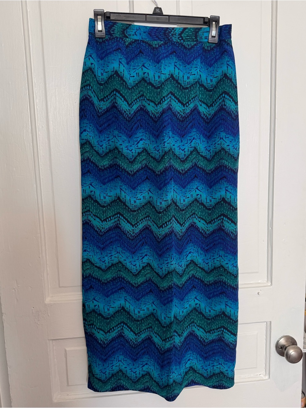 100% Silk Tribal Chevron Blue Skirt Pencil Maxi